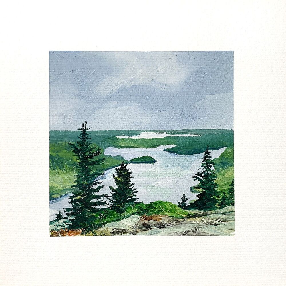 8x8 Maine Original Oil Painting Cadillac Mountain Acadia New England Art Signed